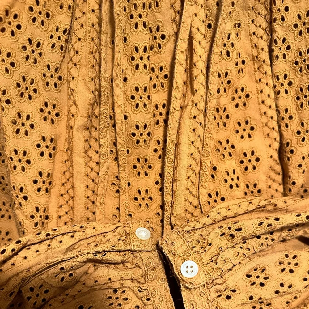 Madewell Eyelet double-tie peasant blouse, top. Medium, mustard color. - Picture 4 of 5